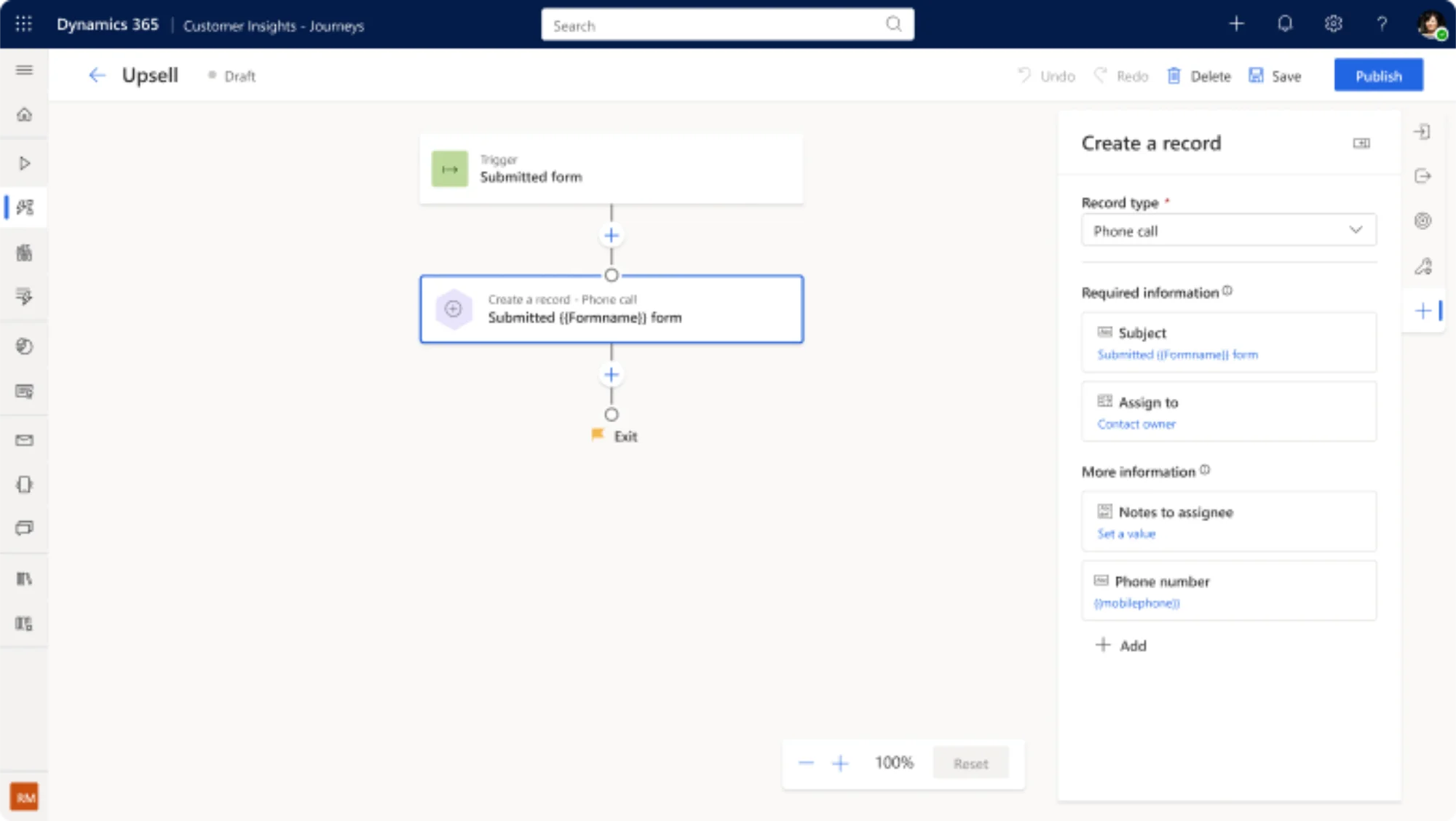 The new Create Record tile inside the Customer Journey designer